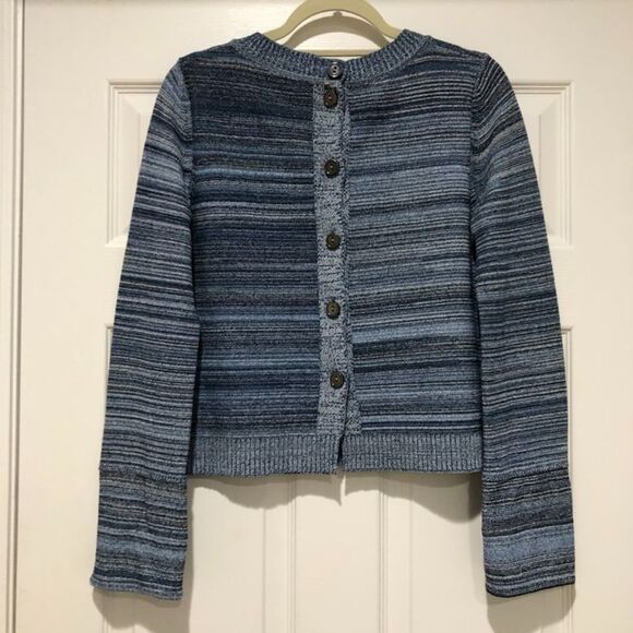 Sportmax Max Mara Blue Striped Knit Oversized Front Pockets Crewneck Sweater S/M - Picture 2 of 14